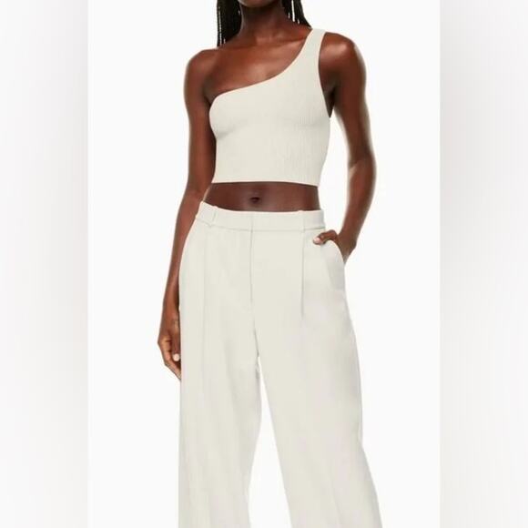 Aritzia Babaton Sculpt Knit One-Shoulder Cropped Tank Matte Pearl - Picture 1 of 4